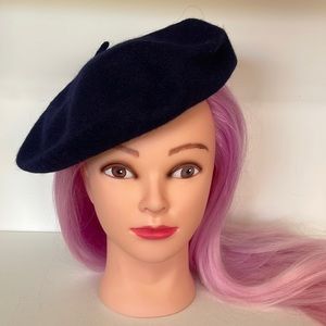 Beret French style Navy Blue Wool blend Artist Hat Cap Emily in Paris Cosplay